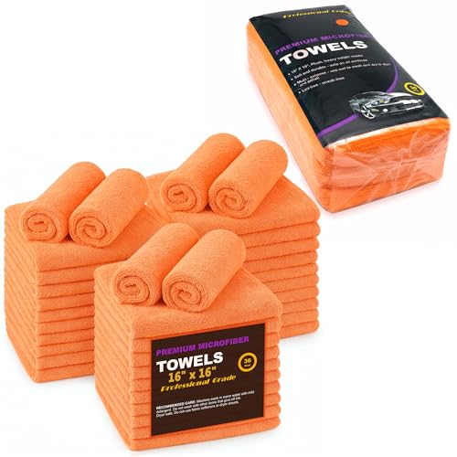 Large Microfiber Cleaning Towels, 36-Pack, Ultra Soft Plush Washcloths, Professional Grade Premium Microfiber Detailing Cleaning Cloth for Car, Household and Commercial (Orange, 16" x 16") - color: Orange, size: 16" x 16"