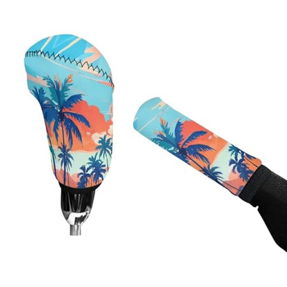 Jeiento Blue Hawaii Tropical Car Gear Shift Knob Cover Handbreak Covers Set of 2,Summer Palm Tree Auto Gear Shift Protector Accessories Universal FIt Most Vehicle SUV Truck - color: Blue Hawaii Tropical Summer Palm Tree