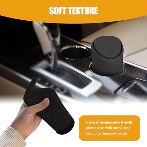 1 Pack Car Trash Can, 2.5In x 6.2In Soft Silicone Portable Vehicle Trash Cup with Lid, Universal Embedded Waterproof Automotive Trash Storage Accessories for Truck SUV Car (Black)
