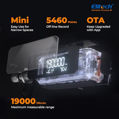 Elitech VGW-Mini Wireless Digital Vacuum Gauge with Adaptor Rechargeable Pressure Tester Meter HVAC 0-19000 Micron, Alarms via APP, Offline Recording, Temp Compensation, 1/4" SAE