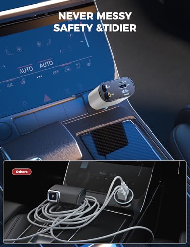 SUPERONE 【Upgraded】 Retractable Car Charger 4 in 1, Fast Car Phone Charger with Cord 2.6ft, USB C and Apple Car Charger Adapter, Compatible with iPhone 17/16/15/15 Pro Max/14/13/12/11, Galaxy, Pixel - color: Silver