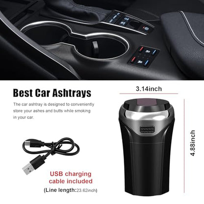 Car Ashtray with Lid, Detachable USB Rechargeable Auto Cigarette Lighter with Blue LED Light, Portable Smell Proof Stainless Car Ash Tray, Mini Automotive Trash Can (Silver) - color: Silver