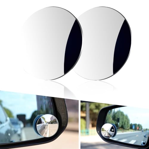2 PCS Car Blind Spot Mirror, Convex Round Vehicle Reversing Rear View Mirror, 360 Degree Frameless Design, Universal Adjustable Reflective Mirror for Most Cars (White)