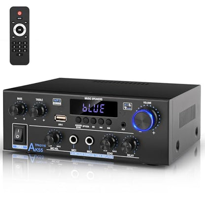 Romica AK55 Stereo Audio Amplifier, 2 Channel 500W Bluetooth 5.0 Home Audio Stereo Receivers with FM, Echo, AUX, USB, SD, MIC, Optical & Coaxial Inputs, AMP for Passive Speakers and Active subwoofer - style: 2.0 CH With Opt/Coax Input