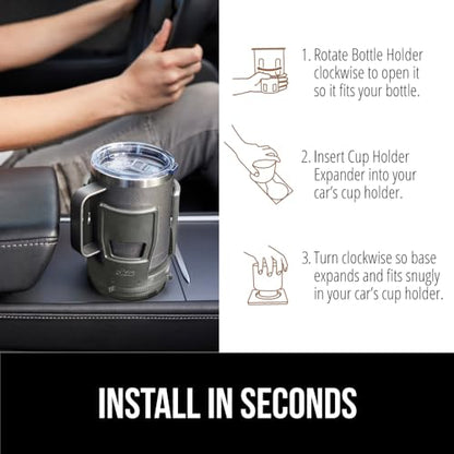 GORILLA GRIP Patent Pending Adjustable Car Cup Holder Expander, Keeps Water Bottle Secure, Expands to Fit 18 to 48 oz Large Bottles, Yeti, Owala, Stanley with Handle, Coffee Mug Insert for Cars, Gray - color: Gray