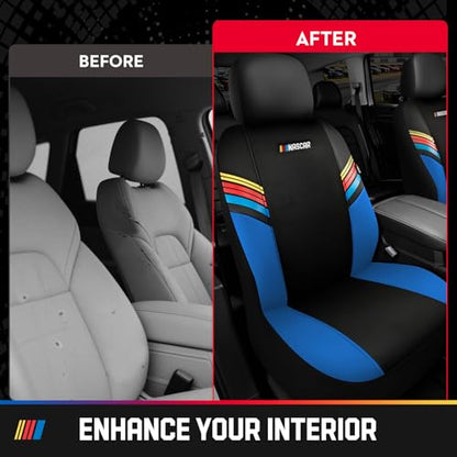 NASCAR Car Seat Covers, Blue Leather and Mesh Seat Covers, Universal Fit Front Seat Covers for Cars with Airbag-Compatible Design, Durable Racing-Inspired Car Interior for Cars, Trucks & SUVs - color: Blue