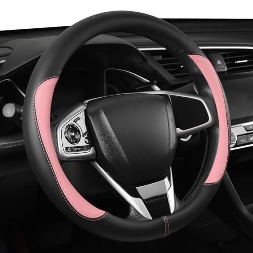 Car Steering Wheel Cover,Microfiber Leather Steering Wheel Cover Universal 14.5-15 inch, Anti-Slip Breathable Auto Wheel Cover Protector for Men Women (Black&Pink) - color: Black&Pink, size: Standard Size [14.5"-15"]