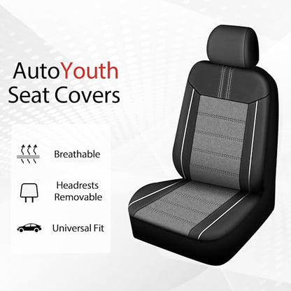 AUTOYOUTH Leather Car Seat Covers, Air Cool Mesh Design, Airbag Compatible Car Seat Covers Front Seats, Enhanced Comfort for Most Cars, SUVs, Vans - Grey - color: Grey