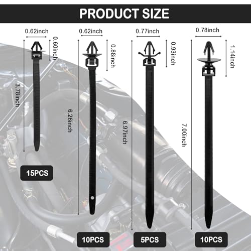 130PCS Automotive Cable Ties and Wire Loom Kit,Includes 6 Sizes Wire Clips for Storaging and Protecting Cable,Universal Cable Retainer Clips Car Accessories for Car SUV Truck