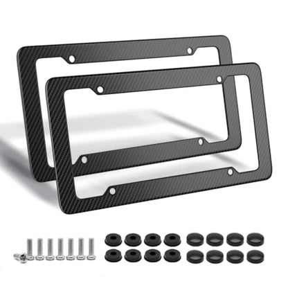 Carbon Fiber License Plate Frame, Glossy Waterproof Plastic Number Plate Frame Print Carbon Fiber Pattern for Man and Women (with Fasteners and Screws) 2 Pack - color: Carbon fiber