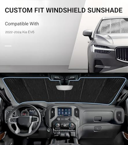 Pigenius Windshield Sunshade for Kia EV6 2022-2025 (GT-Line/Wind/GT), Reversible Silver/Black - size: for Kia EV6 2022-2025