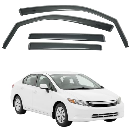 in-Channel Car Window Rain Guard Compatible with Honda Civic K14 (2012-2015) 4pcs, Taiwan Made Precise & Transparent Car Wind Deflectors No Water Leakage Visors - size: Civic (2012-2015) 4pcs