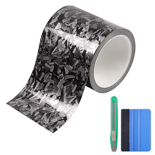 Lypumso Gloss Forged Carbon Fiber Vinyl Wrap Tape 4" x 30ft - with Tool Kit for Chrome Delete, Door Sill Protector, Car Trim Blackout DIY Auto Detailing (Grey) - color: Grey, size: 4inch x 30ft