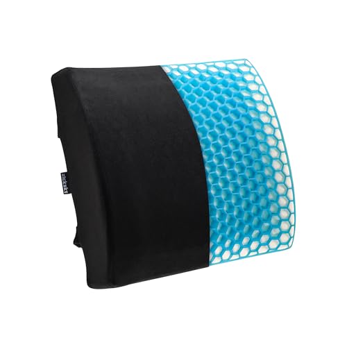 Lumbar Support Pillow for Office Chair - Memory Foam Back Cushion for Chair, Car, Couch - Lumbar Pillow Promotes Better Posture, Back Pain Relief with Adjustable Strap & Non-Slip - color: Black-gel Version