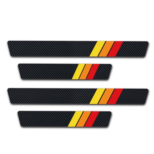 4Pcs Tri-Color Stripe Door Sill Protectors Compatible with Toyota Tacoma 4Runner Tundra TRD Camry Rav4 Cars, Front Rear Door Sill Plate Covers Auto Accessories - color: Yellow Tri-Color Stripe
