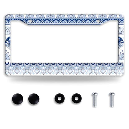 Blue White Boho License Plate Frame Mandala License Plate Holders Funny Stainless Steel Auto Accessory 2 Hole with Screws Universal Us Car License Plate Frames 6.3x12.3 Inch - color: Blue White Boho Mandala