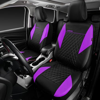 CAR PASS Purple Leather Seat Covers, Quilting Pretty Car Seat Cover with 5mm Composite Sponge Inside,Airbag Compatible,Universal Fit for Most Sedan SUV Van Truck (Full Set,Purple) - color: Black and Purple, size: Full Set (Front and Rear)