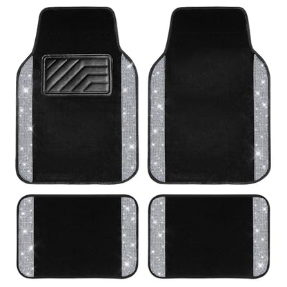CAR PASS Bling Diamond Car Floor Mats, Shining Rhinestone Carpet Sparkly Glitter Crystal with Anti-Slip PVC Heel Pad Waterproof Universal Fit Automotive SUV,Sedan,Van,Cute Girl Women,4pcs Black Sliver - color: Silver Diamond