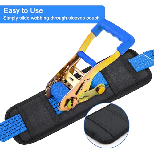 2 PCS Universal Tie Down Strap Protector Sleeve,Protective Sleeves for Ratchet Straps,Preventing Damage to Boat, Trailers, Kayaks, Yacht,Trucks, Waverunner, 4 x 12 Inches(Black)