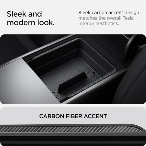 Spigen Armrest Console Organizer for Tesla Model Y Juniper (Standard, Premium & Performance 2026/2025) and Model 3 Highland (Standard, Premium & Performance 2026/25/24) - size: Armrest Console Organizer