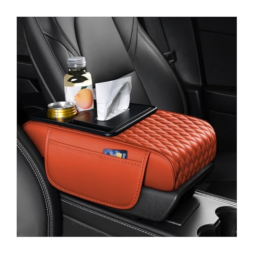 HZEL 5-in-1 Car Center Console Cover, Multifunctional Vehicle Armrest Box Mat with 2 Storage Bags Tissue Box Cup Holder Phone Slot, Auto Interior Arm Rest Cover, Universal Fit (Bright Orange) - color: Bright Orange