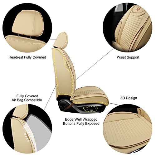 OASIS AUTO Car Seat Covers Full Set Premium Waterproof Full Coverage Faux Leather Luxury Universal Fit for SUV, Sedan, Pick-up Truck, Premium Interior Protectors (OD-008 Tan) - color: Tan