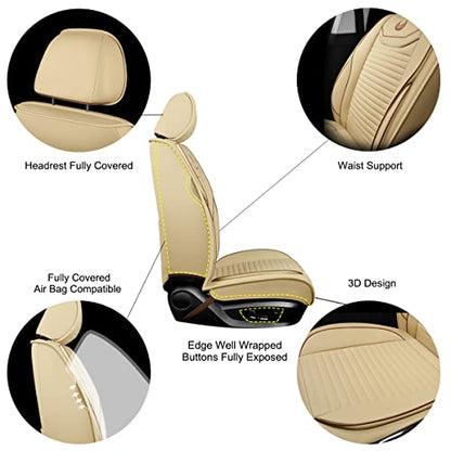 OASIS AUTO Car Seat Covers Full Set Premium Waterproof Full Coverage Faux Leather Luxury Universal Fit for SUV, Sedan, Pick-up Truck, Premium Interior Protectors (OD-008 Tan) - color: Tan
