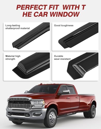 Outside-Mount Window Rain Guards Fit for Dodge Ram 1500 2009-2024/2010-2025 Ram 2500 & 3500, Extra Durable Window Visors Wind Deflector Dark Smoke Vent Shades Car Tape-on with Thicker 4PCS - size: Fit for 09-24 Ram 1500/10-25 Ram 2500 & 3500
