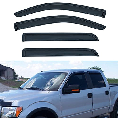 Set of 4 Window Visors Compatible with 2009-2014 F-150 SuperCrew/Crew Cab Front+Rear Smoke Sun/Rain Guard Outside Mount Tape-On Acrylic with 4 Full Size Doors - size: 2009-2014 Ford F150 Crew Cab