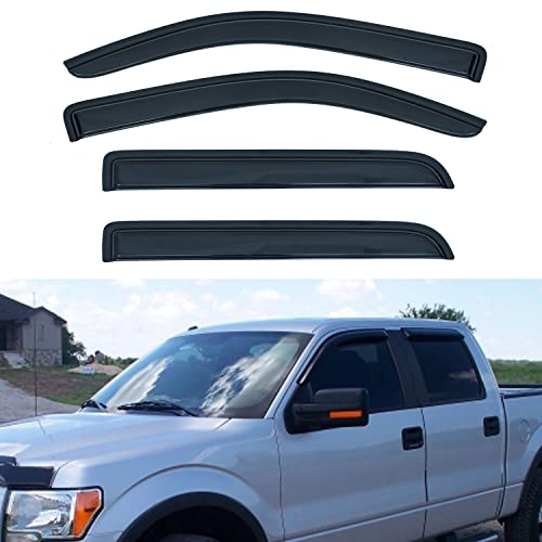 Set of 4 Window Visors Compatible with 2009-2014 F-150 SuperCrew/Crew Cab Front+Rear Smoke Sun/Rain Guard Outside Mount Tape-On Acrylic with 4 Full Size Doors - size: 2009-2014 Ford F150 Crew Cab