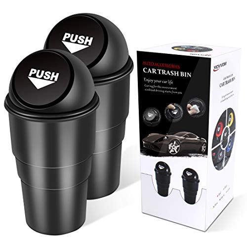 Cup Holder Trash can for car with Lid, Mini Garbage Cans for Back seat Leakproof Vehicle Automotive Cup Holder Car trashcan, Small Trash Bin for Automotive Office Home Kitchen (CARH1347A) - color: Black