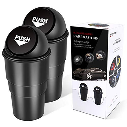 Cup Holder Trash can for car with Lid, Mini Garbage Cans for Back seat Leakproof Vehicle Automotive Cup Holder Car trashcan, Small Trash Bin for Automotive Office Home Kitchen (CARH1347A) - color: Black
