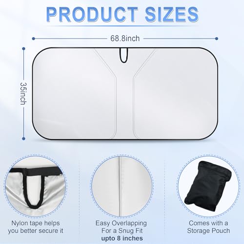 SINGARO 300T Universal Car Windshield Sun Shade, Foldable Reflective for Windshield & Window Shades with Overlapping Design, Car Interior Accessories (68.8" L x 35" W) - size: Pickup Truck