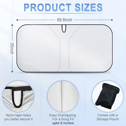 SINGARO 300T Universal Car Windshield Sun Shade, Foldable Reflective for Windshield & Window Shades with Overlapping Design, Car Interior Accessories (68.8" L x 35" W) - size: Pickup Truck