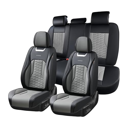 Coverado Car Seat Covers Full Set, 5 Seats Nappa Leather Seat Covers for Cars, Waterproof Automotive Car Seat Covers Interior Accessories Universal Fit Most Sedans, SUVs, Pick-up Trucks(Black&Gray) - color: Black&Gray, size: FullSet