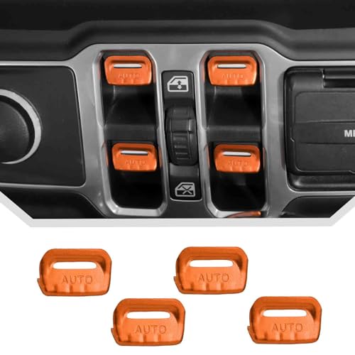 JeCar for Jeep Window Switch Button Cover Trim Interior Accessories for Jeep Wrangler JL JLU Gladiator JT 2018-2024 2025+ (Orange Aluminum Alloy) - color: Orange B