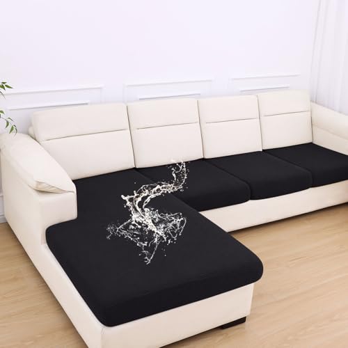 hyha Waterproof Couch Cushion Covers for Pets, Non Slip Sofa Seat Cover for Dogs Washable, Soft Thick Stretch Jacquard Fabric, Sofa Slipcovers with Elastic Bottom (1 Chaise+3 Seater, Black) - color: Black, size: 1 Chaise+3 Seater
