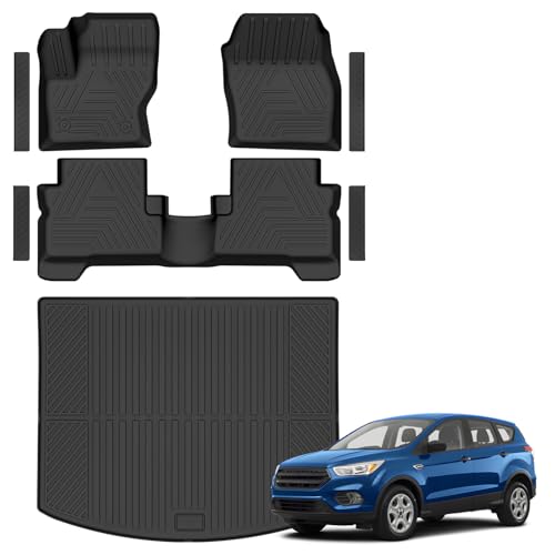 All Weather Car Floor Mats Cargo Liner for Ford Escape 2013-2018 2019, TPE Rubber Floor Liners Anti-Slip Full Set Automotive Mats for 2019 Ford Escape Accessories - size: Floor Mats for 2013-2019 Ford Escape