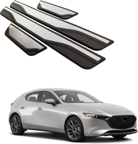 Car Door Sill Scuff Protector, for Mazda 3 2015-2025 Accessories Parts, Door Entry Guard Plate Trim Cover, Auto Interior Accessory Kick Panels 4pcs Set (Silver) - color: silver