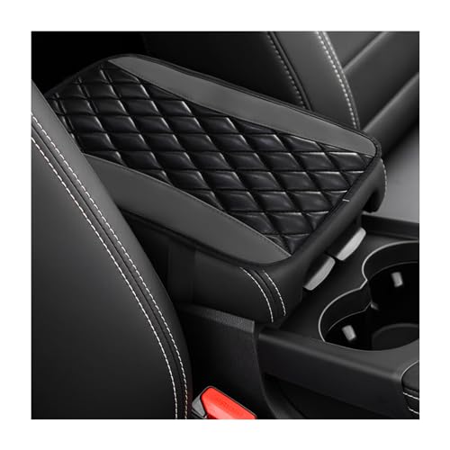 Dickno Car Center Console Cushion Pad, Universal Leather Waterproof Armrest Seat Box Cover, Comfortable Auto Armrest Cover Protector, Car Interior Decor Accessories for Most Vehicles (Black & Gray) - color: Black & Gray