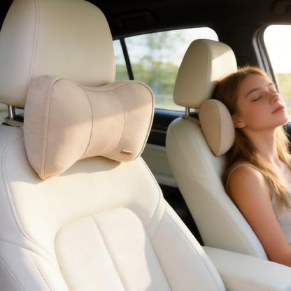 Carwales Car Neck Cushion Recliner Headrest Pillow for Office Chair Couch Memory Foam Lower Back Support Lumbar Pain Relief Ergonomic Design Extension Adjustable Strap Fits Driving Car Tan 1 Pack - color: Tan