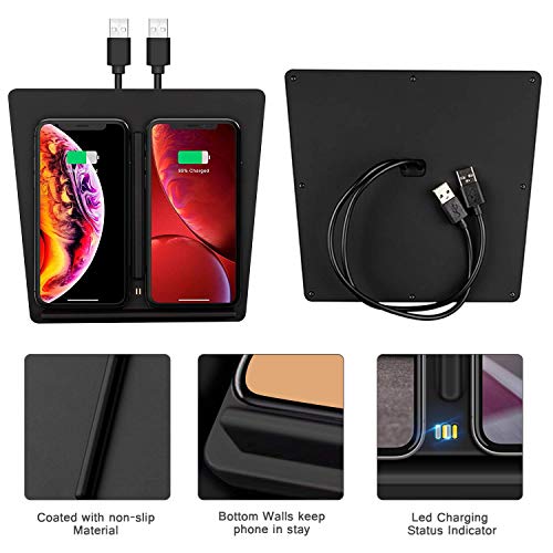 VXDAS Wireless Charger, Dual 10W QI Wireless Phone Charging Pad M3 Car Center Console for Tesla Model 3 Accessories Panel with 7pcs Custom Cup Mat Center Console Liner mat-Upgrade