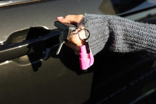 resqme The Original Emergency Keychain Car Escape Tool, 2-in-1 Seatbelt Cutter and Window Breaker, Made in USA, Family Pack of 3, Pink, White, Teal - Compact Emergency Hammer - color: Pink, White, Teal