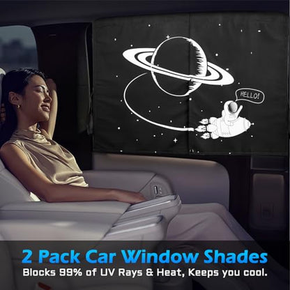 Car Window Shades, 2 Packs Magnetic car Sun Shade for Baby, Double Layers Magnetic Planet Pattern Design for Full Covers/Half Shade Options, Window Curtains for Heat/UV Protection Sun Block Covers - color: Planet