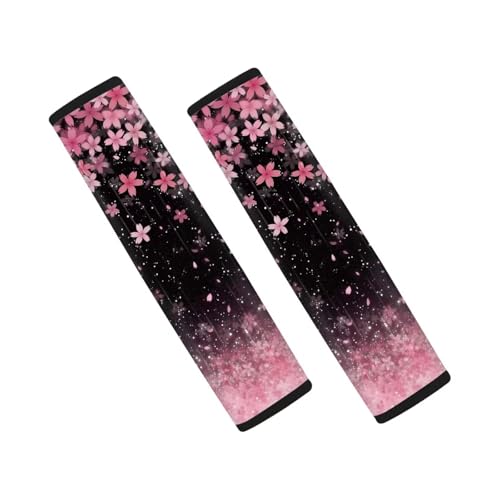 Cherry Blossom 2Pcs Car Seat Belt Cover Pads Car Safety Seat Belt Strap Shoulder Pad Comfortable Driving Universal Cars Interior Accessories Decoration - color: Cherry Blossom