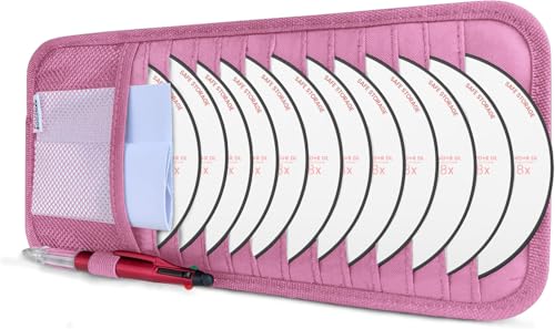 CD Case Holder for Car - Sun Visor Organizer for 12 CD’s/Dvd’s, 1 Mesh Pocket & 1 Horizontal Pen Holder - Safe, Ergonomic Design (Pink) - color: Pink