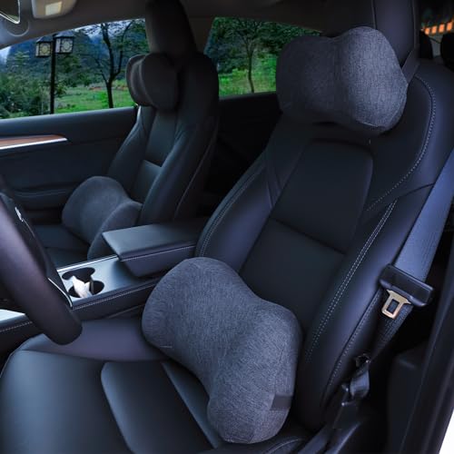 Lumbar Support Pillow for car，Car Neck Pillow Kit, Memory Foam Ergonomic Car Headrest and Lumbar Support for Driving Fatigue Relief, Comfort and Support Your Neck and Back - color: 2black