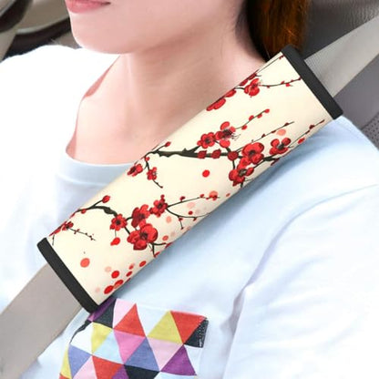 Seat Belt Cover Pad Red Japanese Cherry Blossom Flower Soft Safety Car Automotive Seat Belt Pads Cushion Shoulder Strap Covers for Cars or Bags, 2 Pcs - color: Red Japanese Cherry Blossom Flower