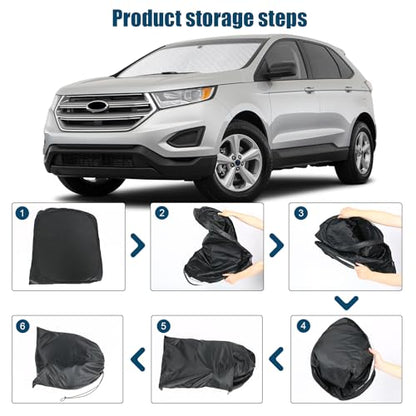 6 Layers Custom Fit Windshield Sun Shade for 2015-2024 Ford Edge, Foldable Car Sunshade with Storage Bag, Heat Reflective & UV Protection - size: 2015-2024 Ford Edge