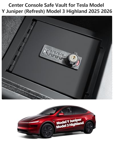 for Tesla Center Console Safe Organizer with 4-Digit Lock Model Y Juniper Model 3 Highland Accessories 2025 2026 No Drill Glove Case with Combination Lock Armrest Anti-Theft Storage Tray Box - size: Juniper & Highland Safe Organizer